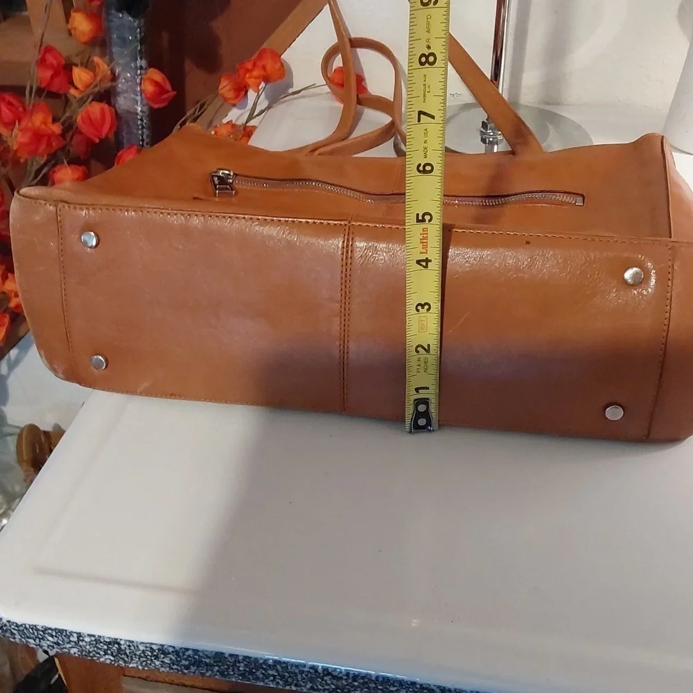 Hobo Womens Vintage Tan Orange Leather Zipper Tote Bag Minimalist Large